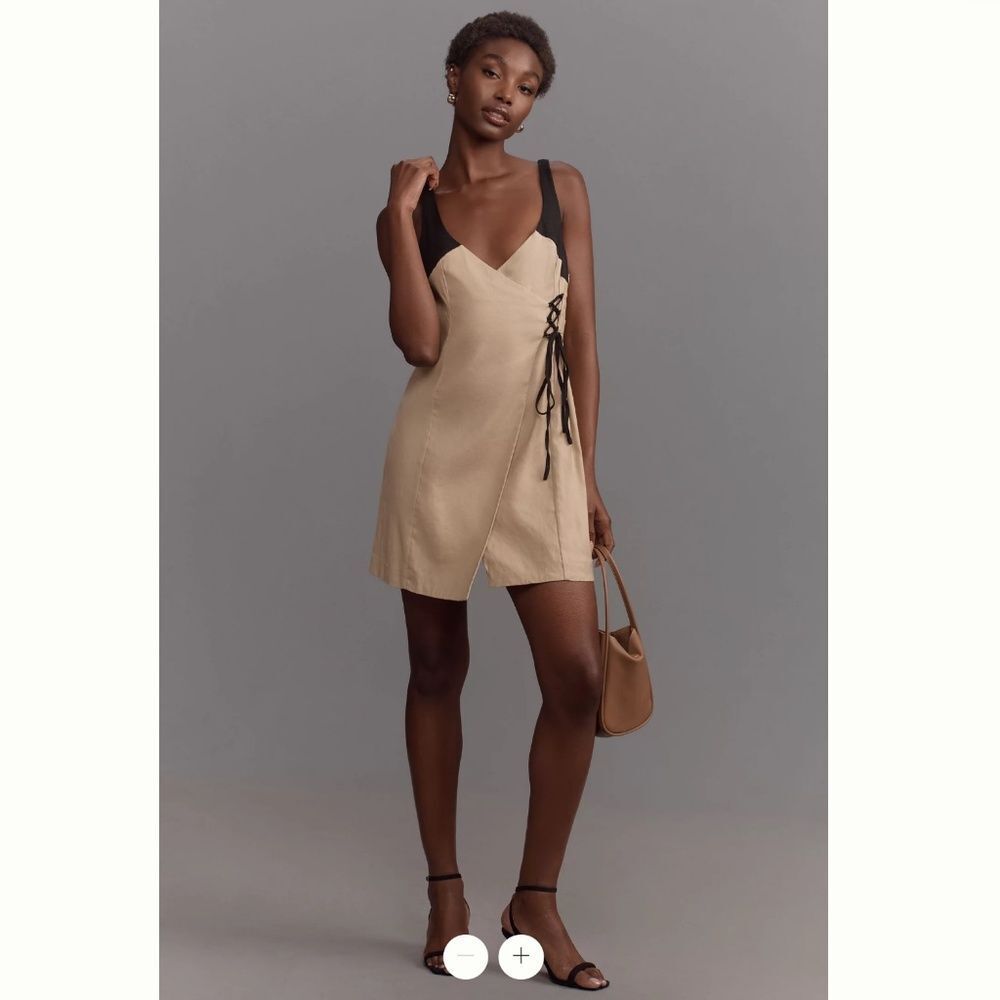 By Anthropologie Sleeveless Linen Wrap Mini Dress